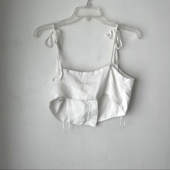 Princess Polly Sadie White Button Front Tie Shoulder Crop Top 10 - Picture 8 of 8